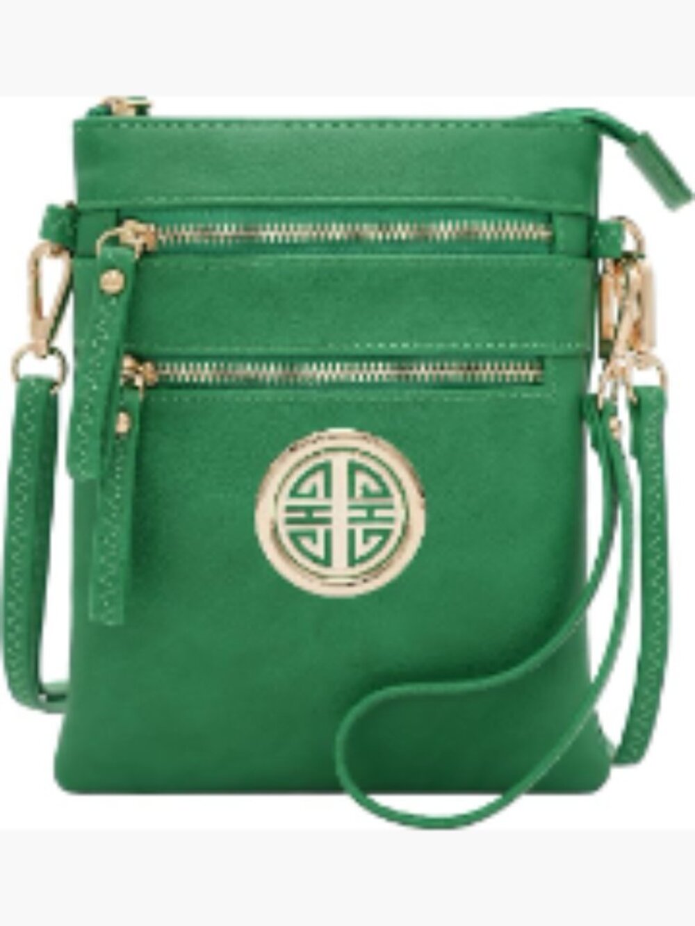 Faux Leather Crossbody Bag with Detachable Wristlet, Multi Zipper Pockets